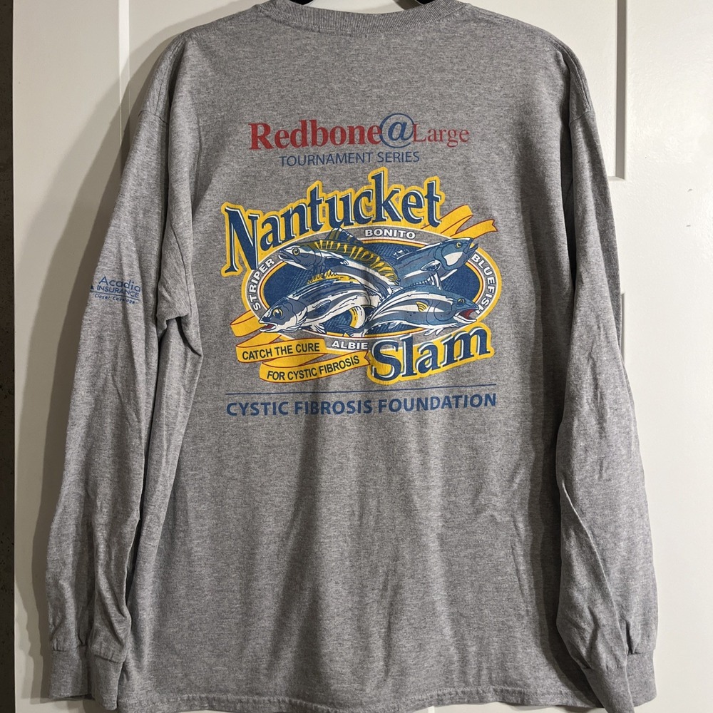 Gildan Men’s Fishing Tournament Longsleeve Tshirt Gray Large Nantucket Slam 2014